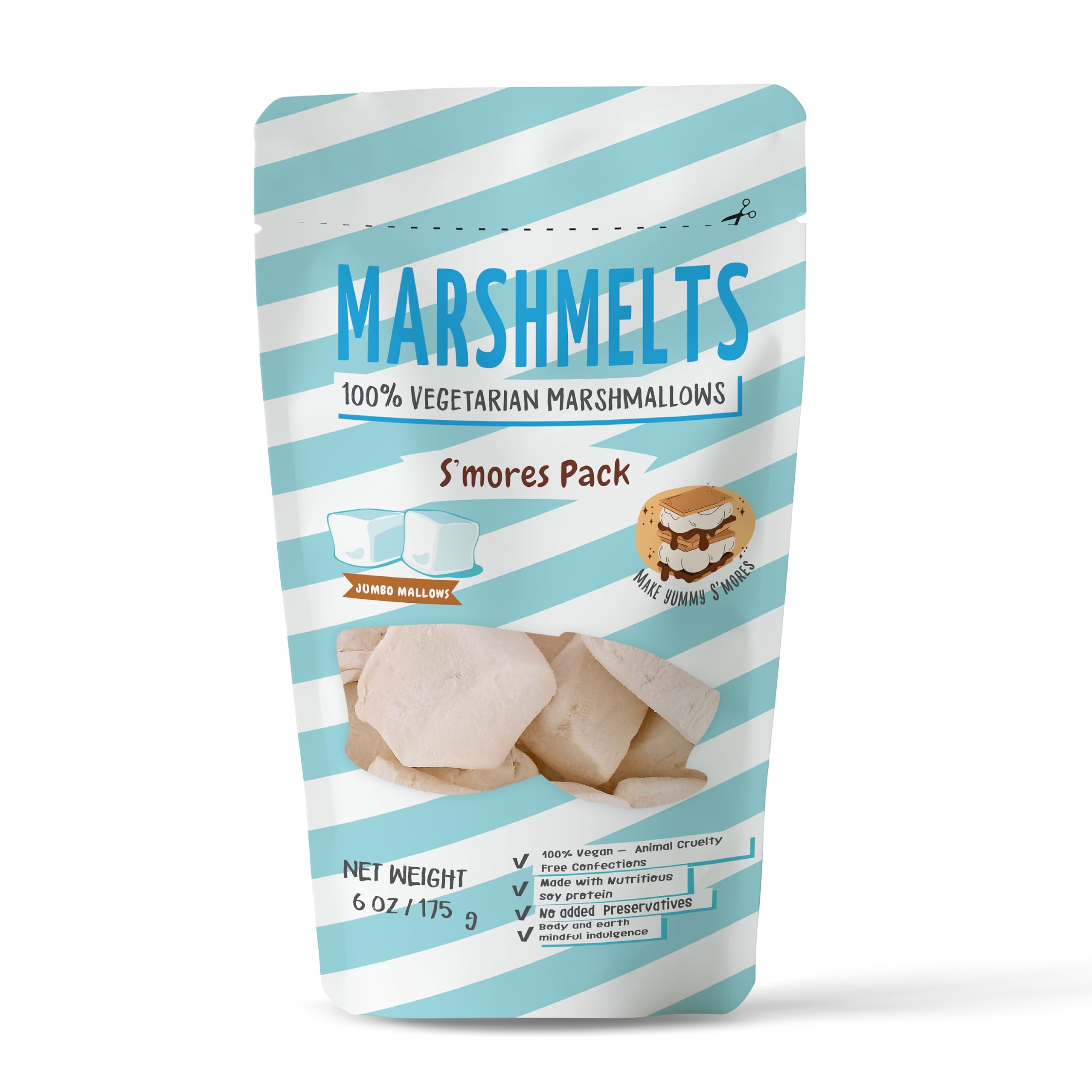 Kandee Factory Marshmelts Plant Protein Marshmallows 175gm | Soft, Fluffy & Cube Shape | Vanilla Mist Flavor | S’mores Pack-Jumbo Marshmallow | Vegetarian, Trans Fat & Gluten-Free | Candy For Kids | No Added Preservatives