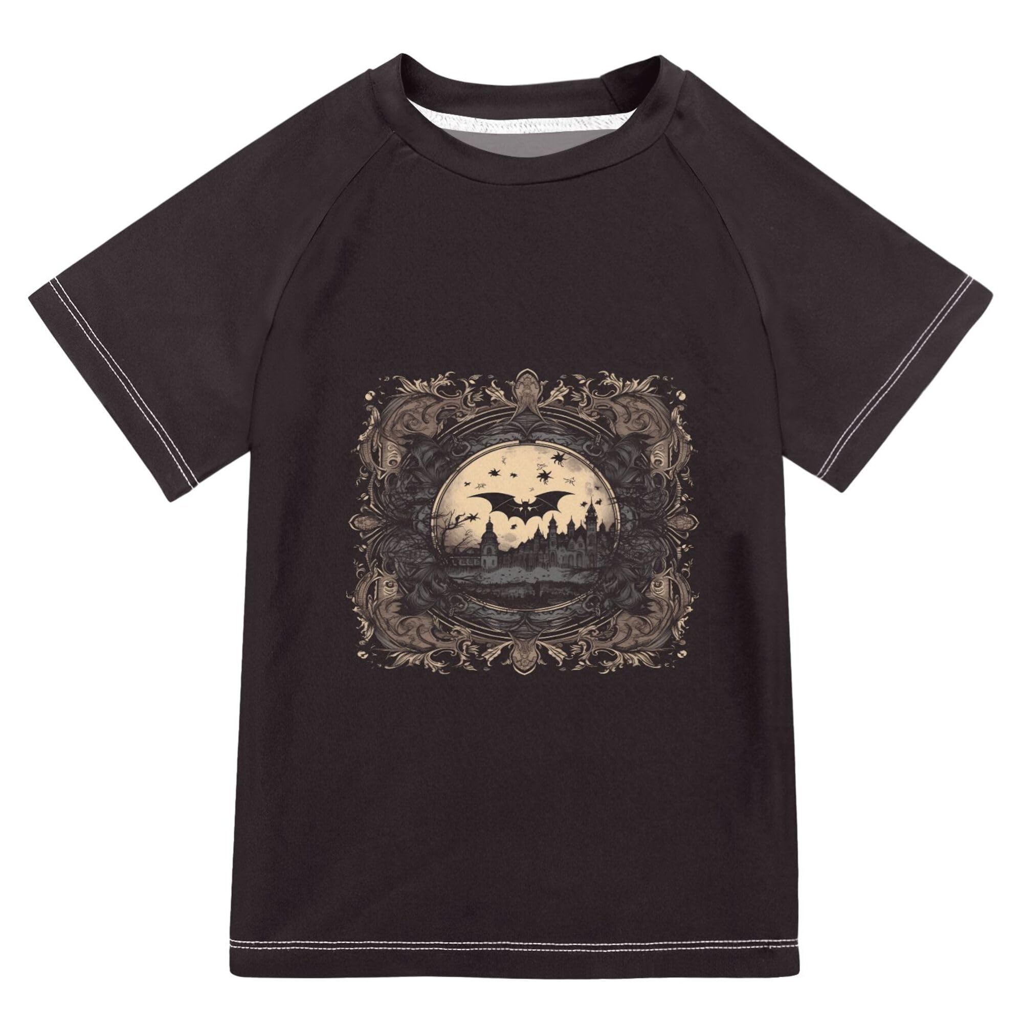 Retro Bats Goth Castle Black Girls Bathing Suit Sun Protection Girl Swim Rashguard Swimwears Athletic Clothes for Toddler Boy 4T