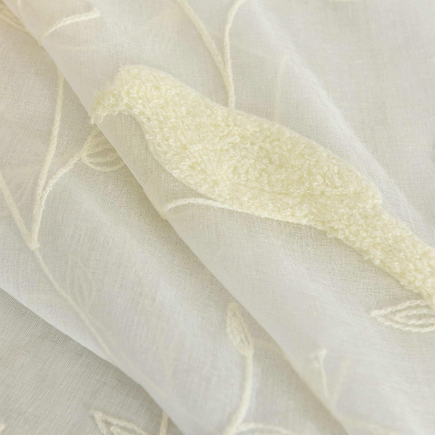 Daesar Sheer Voile Curtains 2 Panels Set, Polyester Cotton Hook Tulle Curtains 52" W x 63" H Drapes Birds and Tree Branches Pattern Beige White Voile Curtains for Bedroom Living Room