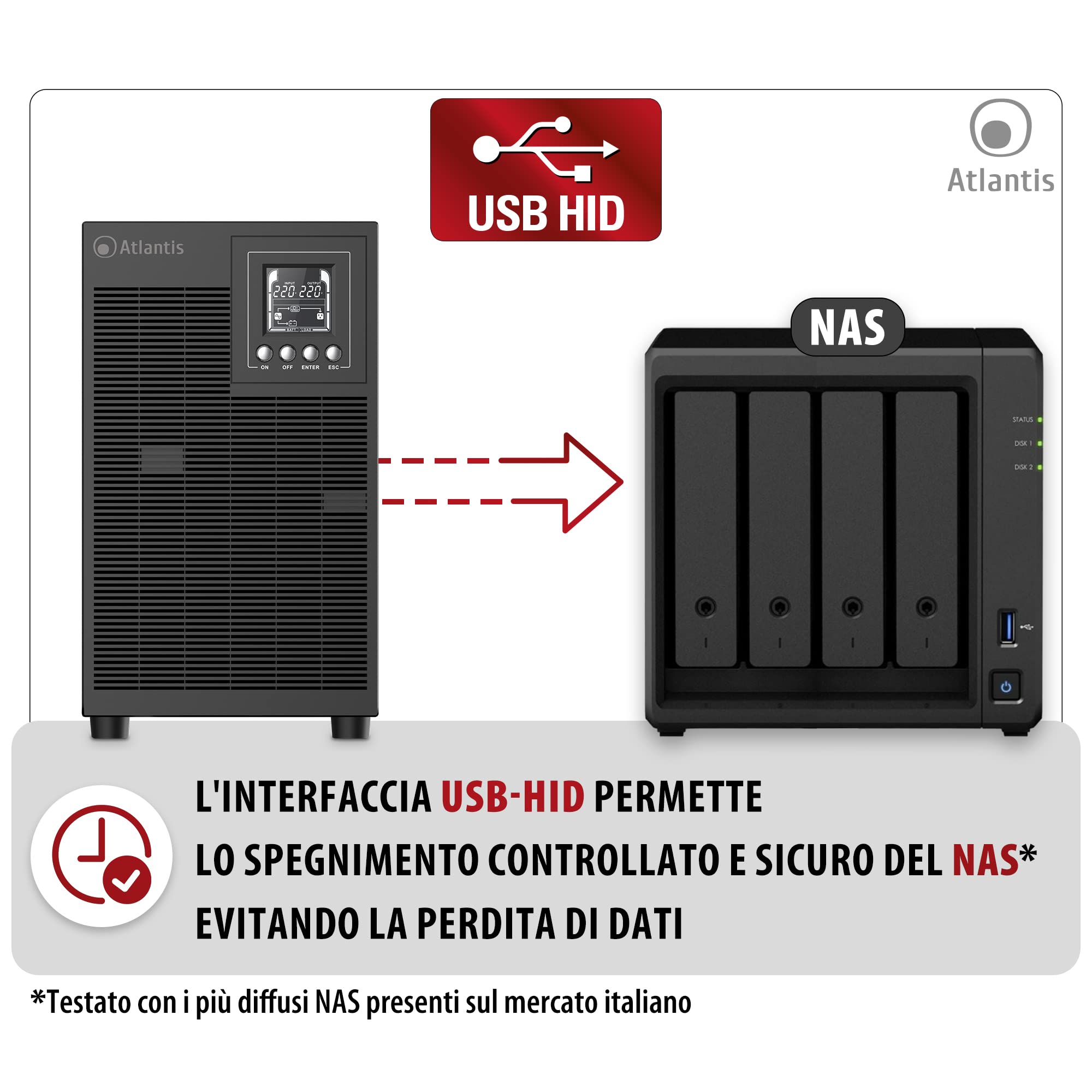 Atlantis A03-OP3002P PRO UPS OnLine Gruppo di Continuità 3000VA 2700W Tower LCD USB RS-232 4 Uscite IEC SNMP