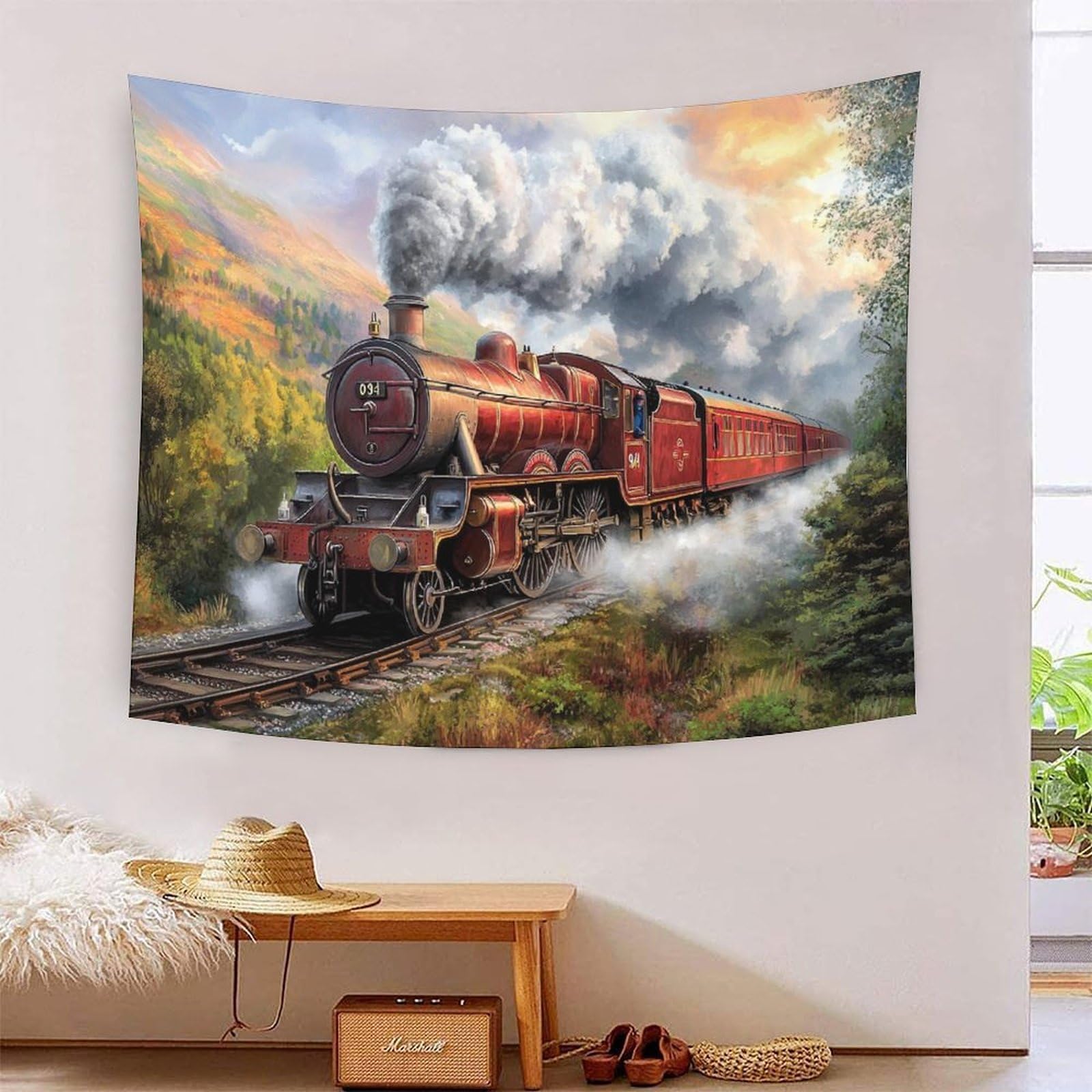 YYVKPMLXC 3D Steam Train Print Wall Hanging Tapestries|Natural Scenery Wall Blanket Tapestry Soft Polyester for Bedroom| Living Room 100cmx150cm