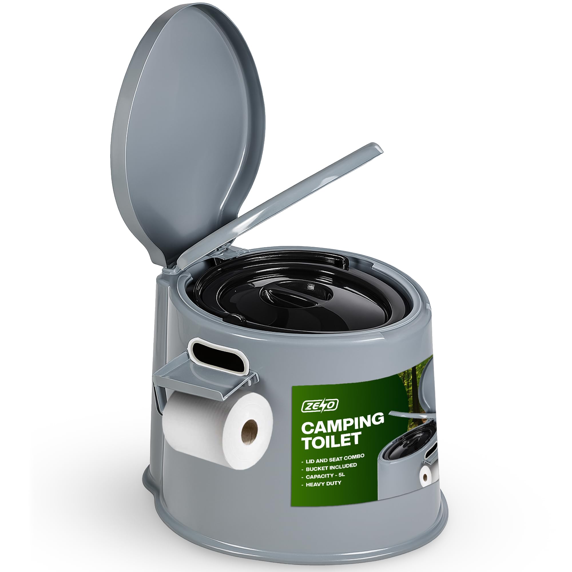 ZENO Camping Toilet 5L | Portable Toilet | Portable Toilets for Adults | Large, Lightweight, Compact Camping Toilets | Includes Commode Bucket, Paper Holder | Great for Outdoor Use | No Assembly