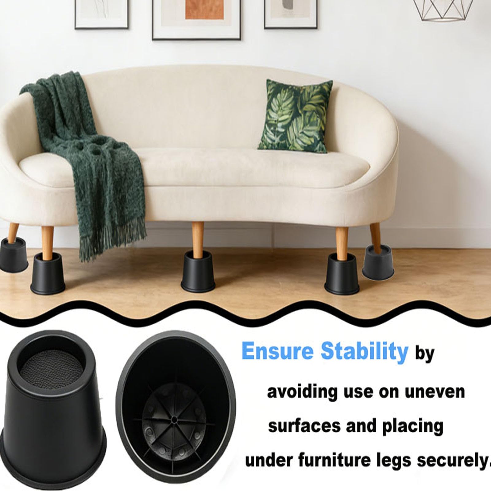 4 Stück Betterhöhungen, 10cm Möbelerhöher, Möbelerhöhung Rund, Tischerhöher Elefantenfuß Für Bett, polsterbett,Boxspringbett,Tisch, Schreibtisch,Stuhl- oder Sofa-Erhöhung, Rollen