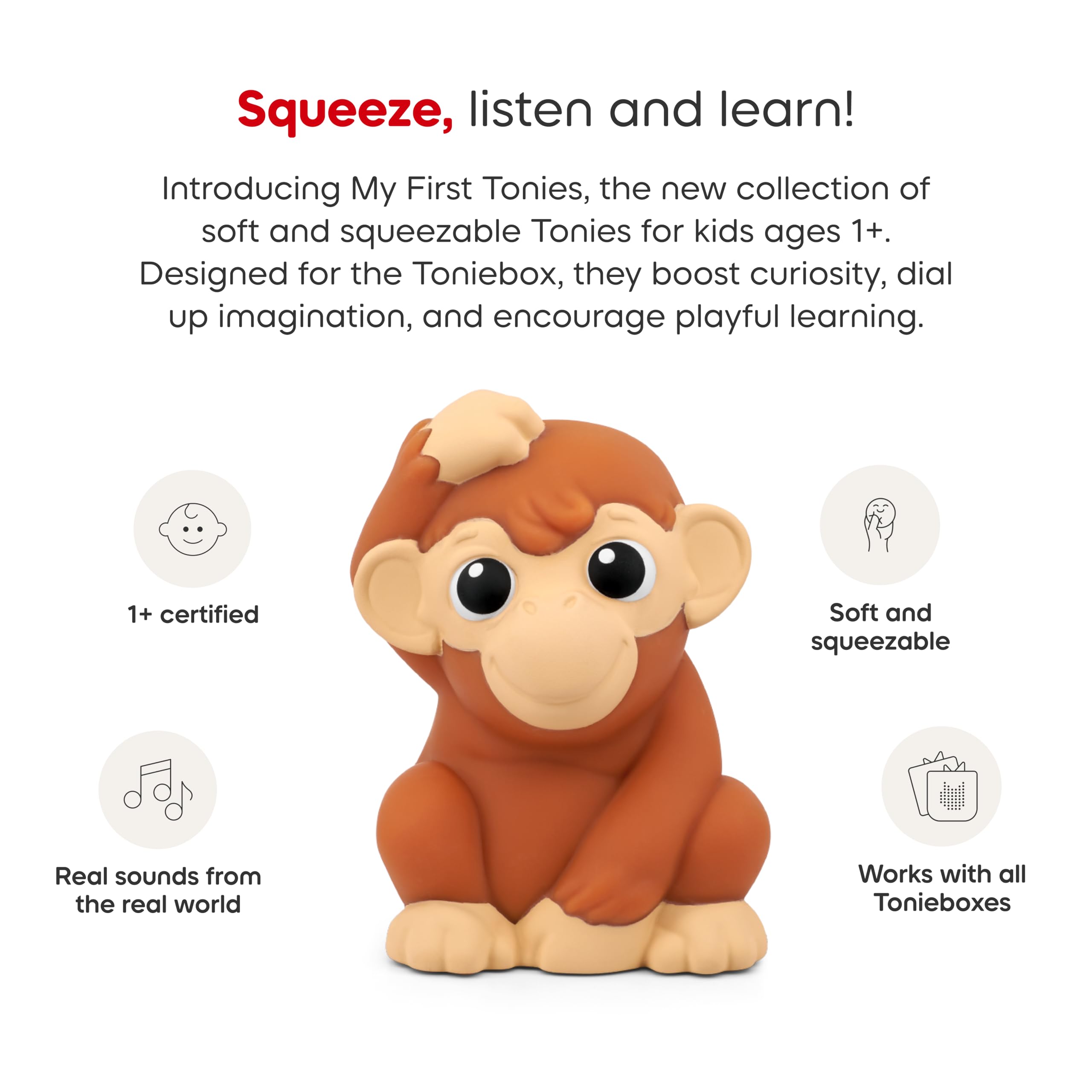 Tonies My First Jungle Set - Monkey, Parrot and Tiger Soft and Squeezable Audio Toy Figurines, Multicolored, Large (For Kids 1+) - Image 3