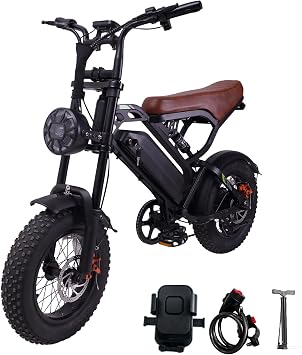 Electric Bike for Adults, 1200W Peak Motor 35-45 Miles Fat Tire Ebike with 48V 15.6Ah Removable Battery 27.9MPH Top Speed 16" Fat Tire Electric Bike, Full Suspension and Dual Disc Brakes