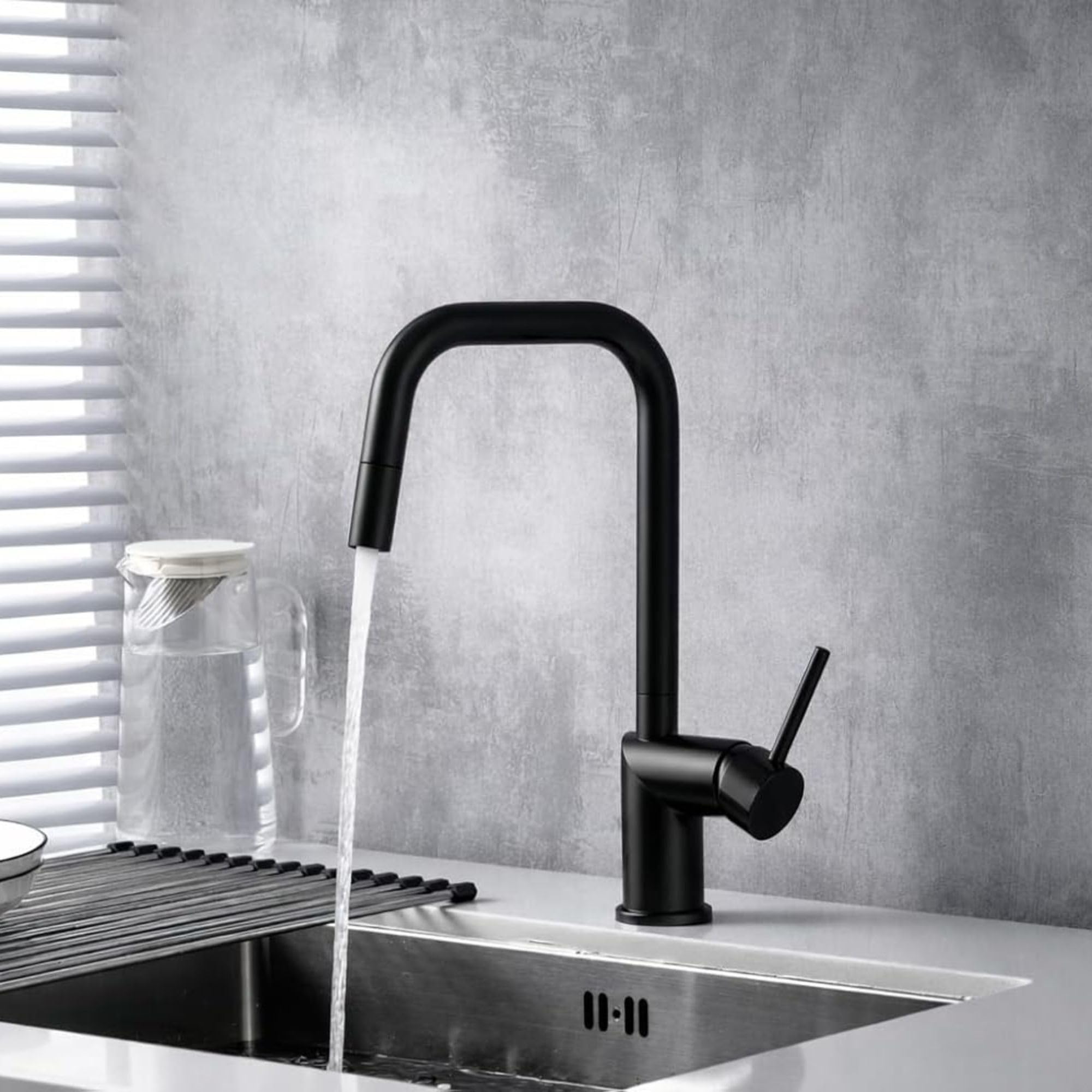 IMEX - Grifo Cocina Extraíble Cromado | Grifo Monomando Fregadero | Griferia Cocina con Ducha Flexible 360º | Grifería en Latón y Acero Inox S.304 | Serie Monza (NEGRO MATE)