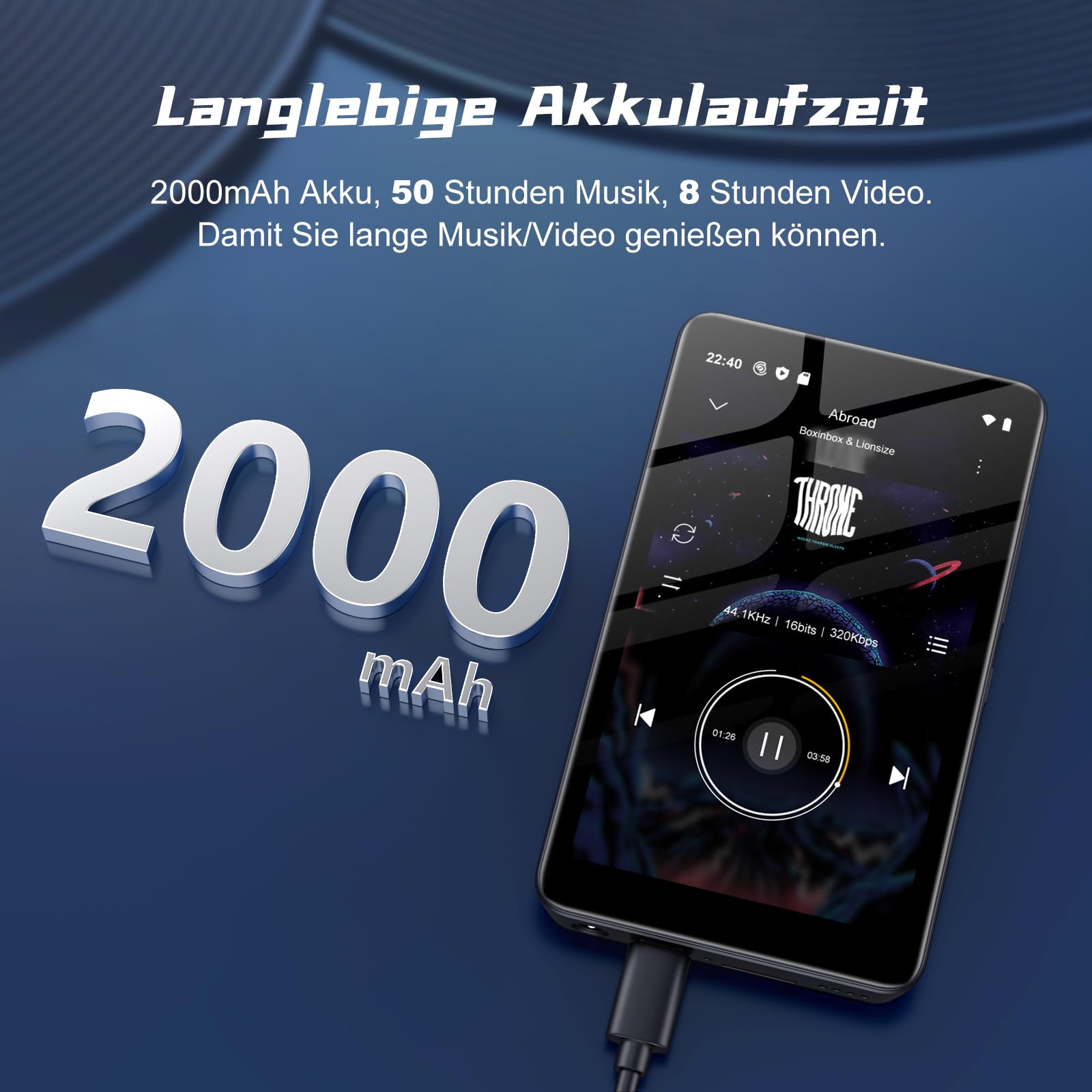 Diofox M9 160GB MP3 Player mit Bluetooth und WLAN, Android 13, 4,02 Zoll | MP3 Player mit Lautsprecher, Play Store, Spotify, Amazon Music, Deezer, FM Radio, HiFi Klang, 2000mAh, Tragbarer Musikplayer