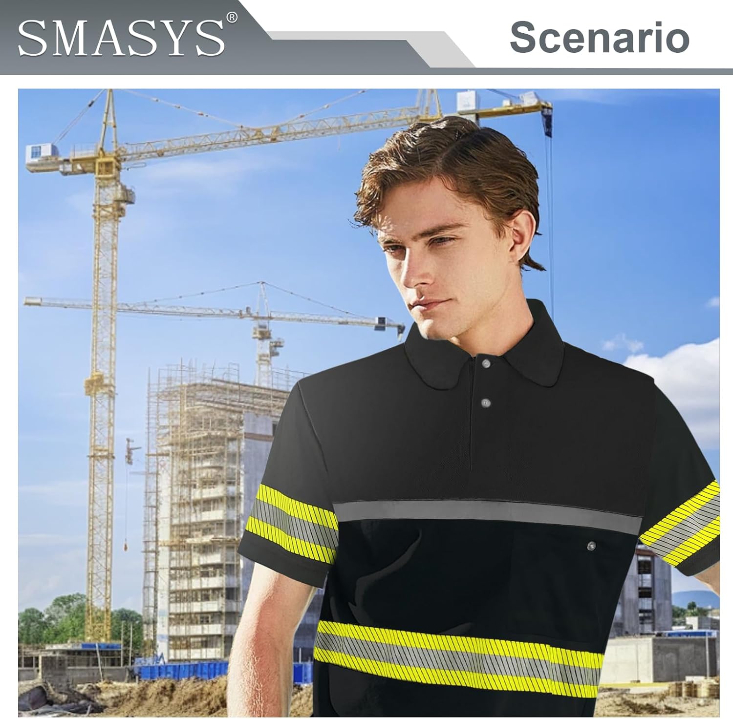 SMASYS High Reflective Men Polo Shirts with Pocket, Hi-Vis Safety Shirts for Men Long Sleeve Workwear - Image 2