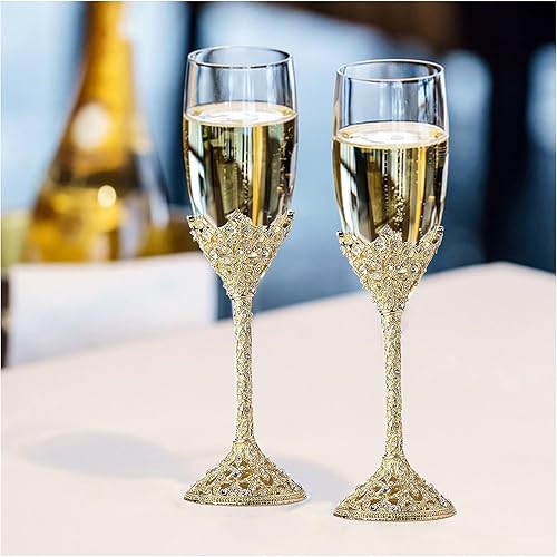 Copas de champán doradas para boda, copas de cristal, tostadas de champán para decoración de boda, juego de 2 copas de champán, tazas de fiesta