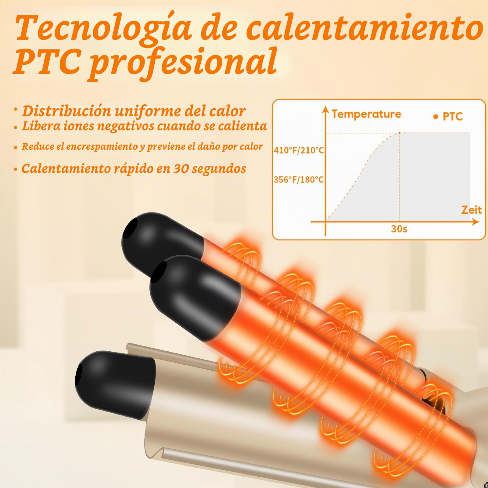 Ondulador de Pelo 3 Tubos, LAYADO Profesional Plancha Ondas de 22 mm Temperatura Ajustable 180℃-210℃ con Placas de Cerámica de Turmalina Rizador de Pelo