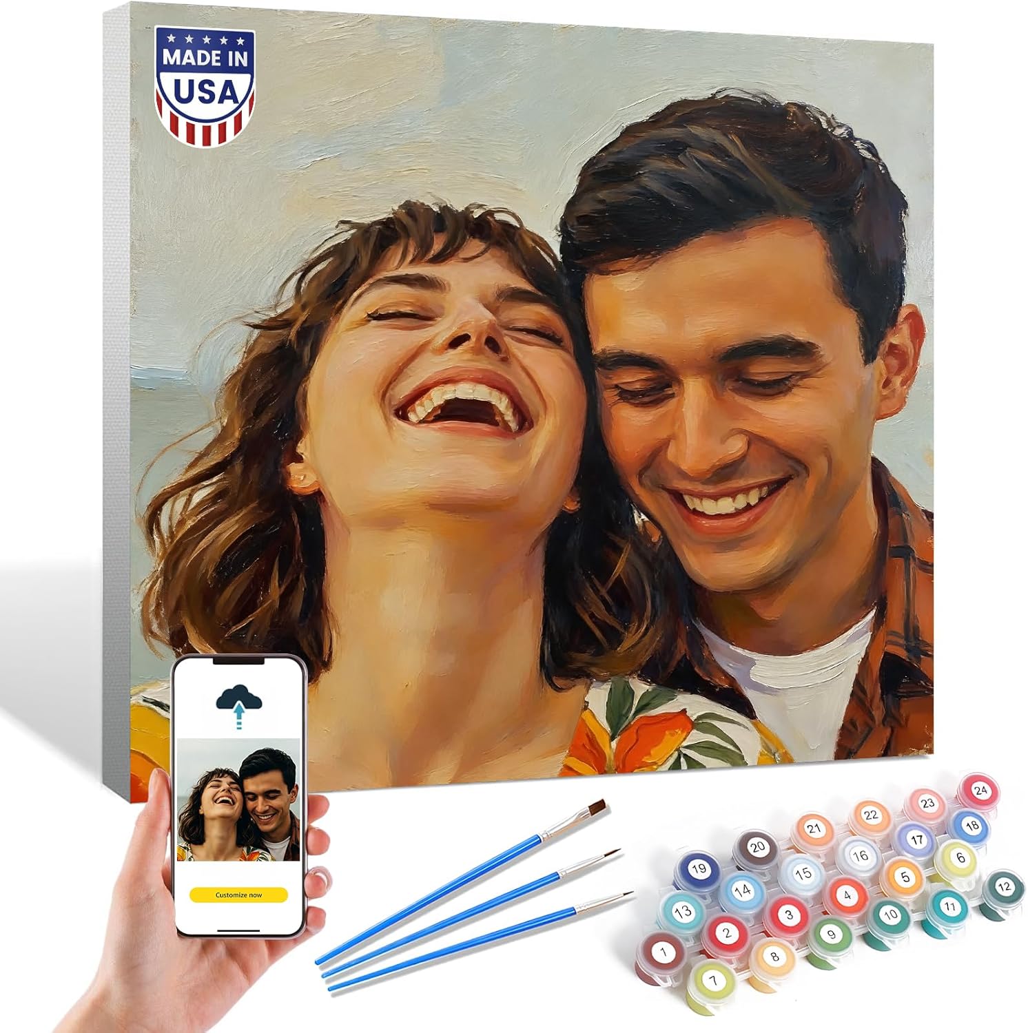 Shamankadi Paint by Numbers Kit for Adults – Custom Photo Canvas Oil Painting, Personalized Paint by Number DIY Kit, Gift for Couples, Family, Pets, Holiday, Home Decor(24" x 32")