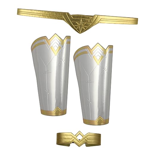 Wonder Woman Costume Accessories Cuffs Gauntlets Tiara Set Comic Book Superhero Silver