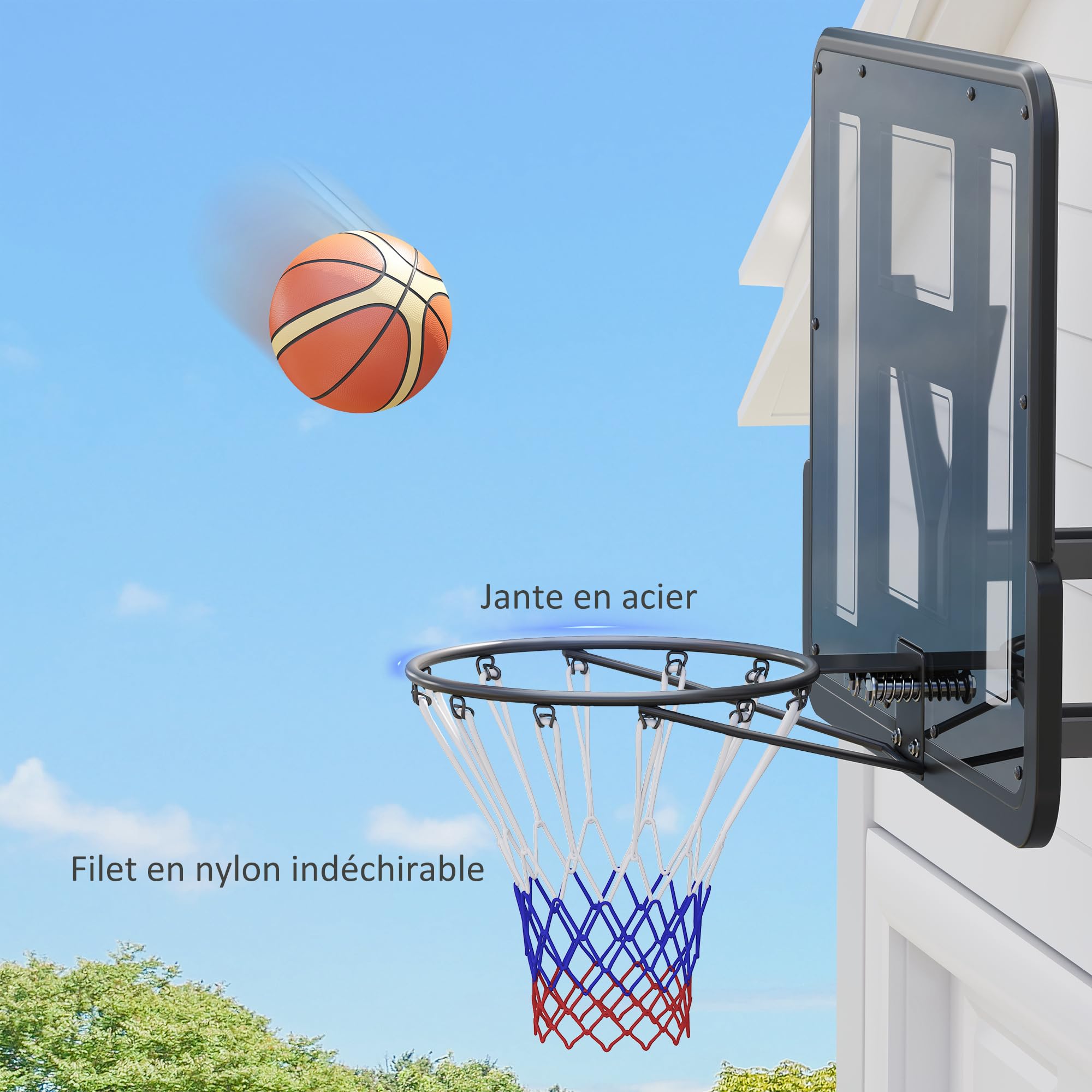 Panier Acier SPORTNOW Panier De Basket Mural SPORTNOW - Panneau Incassable - Cerceau Acier - Filet Indéchirable - 113x73cm Panier De Basket Exterieur