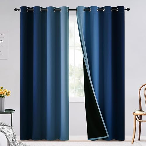 Miniatura 75 de SimpleHome Cortinas gruesas con aislamiento térmico y ojales, bloqueo de luz para oscurecer sala, dormitorio, 2 paneles, 52 x 72 pulgadas de largo,