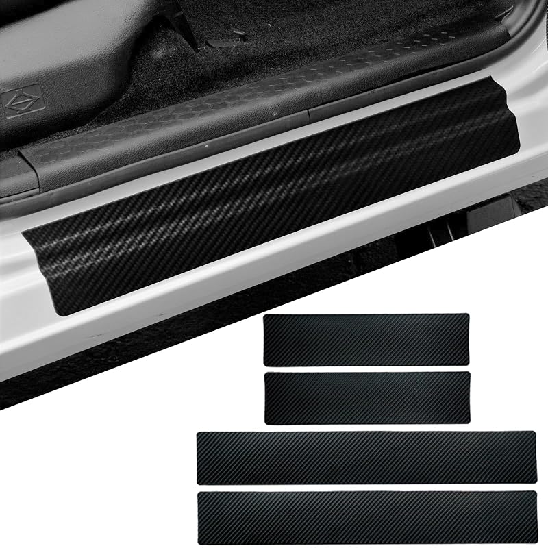 Kit com 4 Protetores de Soleira para GMC Sierra 1500 e Chevrolet Silverado 1500 Hong HT em Fibra de Carbono