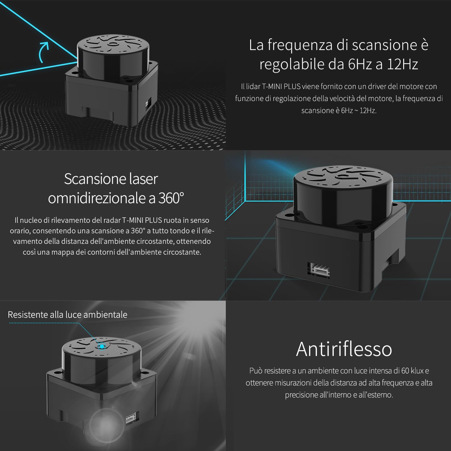 Yahboom YDLIDAR Tmini Plus TOF Ranging Ridar 360°Scanning Sampling Rate 4000/s 360°Omnidirectional Scanning 12Hz Sampling Frequency Adjustable Scanning Frequency (Tmini Plus-12M)
