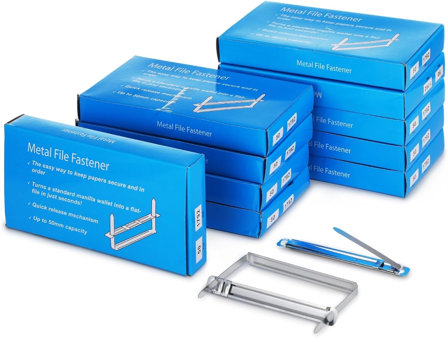 500 Sets Prong Fasteners for File Folders 3.1 Inches Base - 2 Inches Capacity Metal Prong Paper Fasteners, Paper File Clip Folder, 10 Boxes, 50 Sets Per Box, Office Supplies