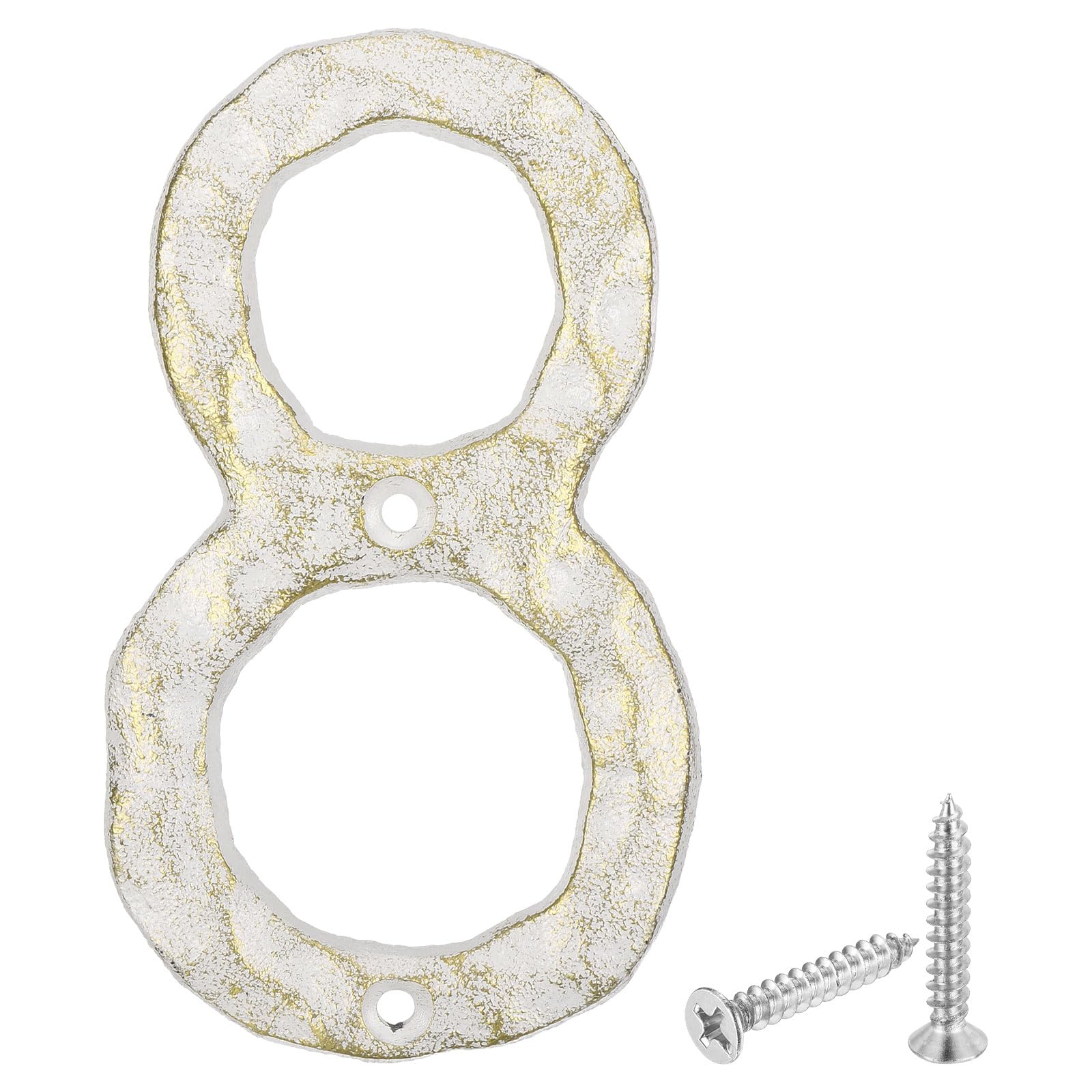sourcing map House Address Number, 5.5 Inch Cast Iron Vintage Wall Number 8 Outside Numbers for Home Street Office Mailbox Sign, White & Gold