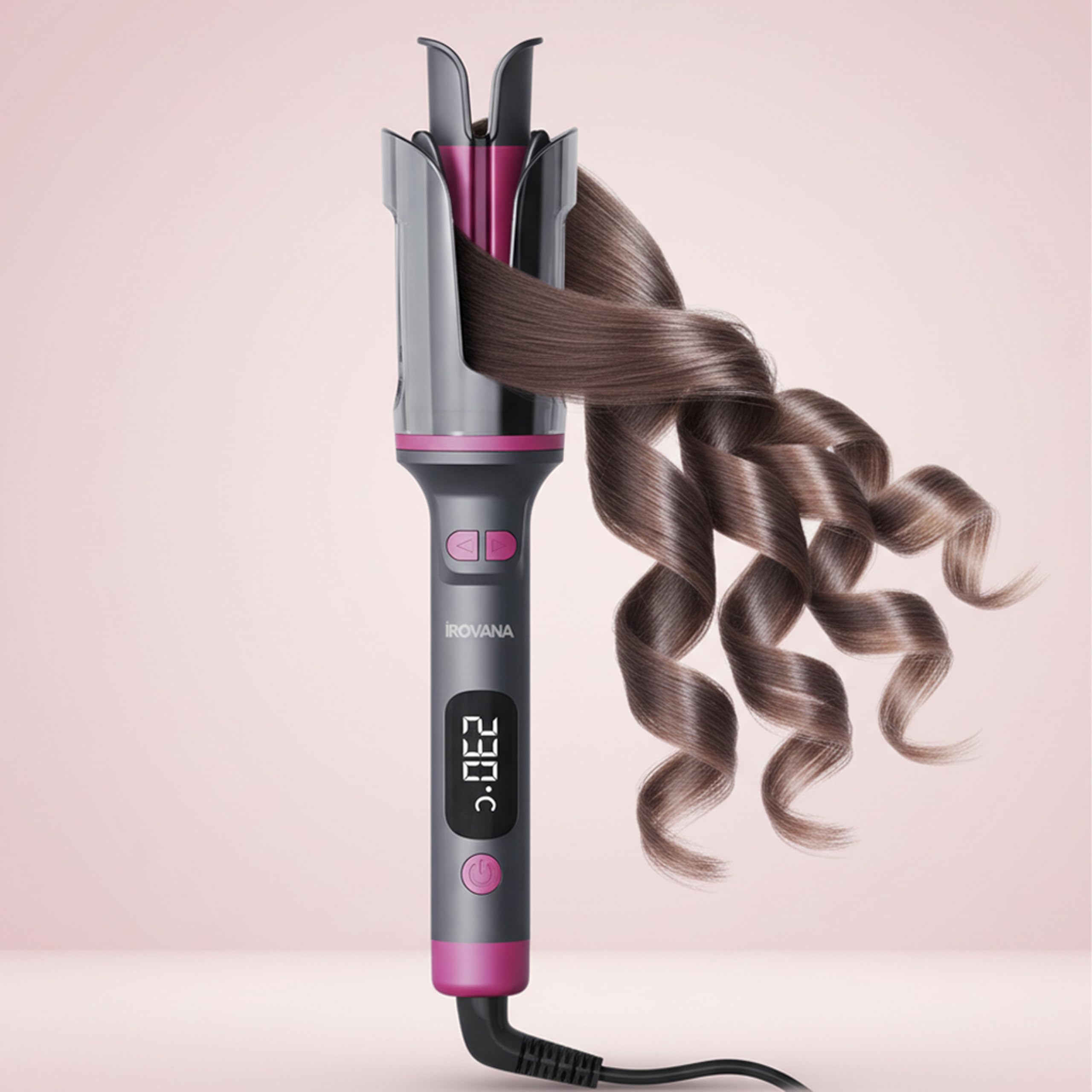 CurlX Pro Automatic Curling Iron with Ceramic Large Barrel, Rotating Auto Hair Curler with Ionic Technology and 6 Temperatures