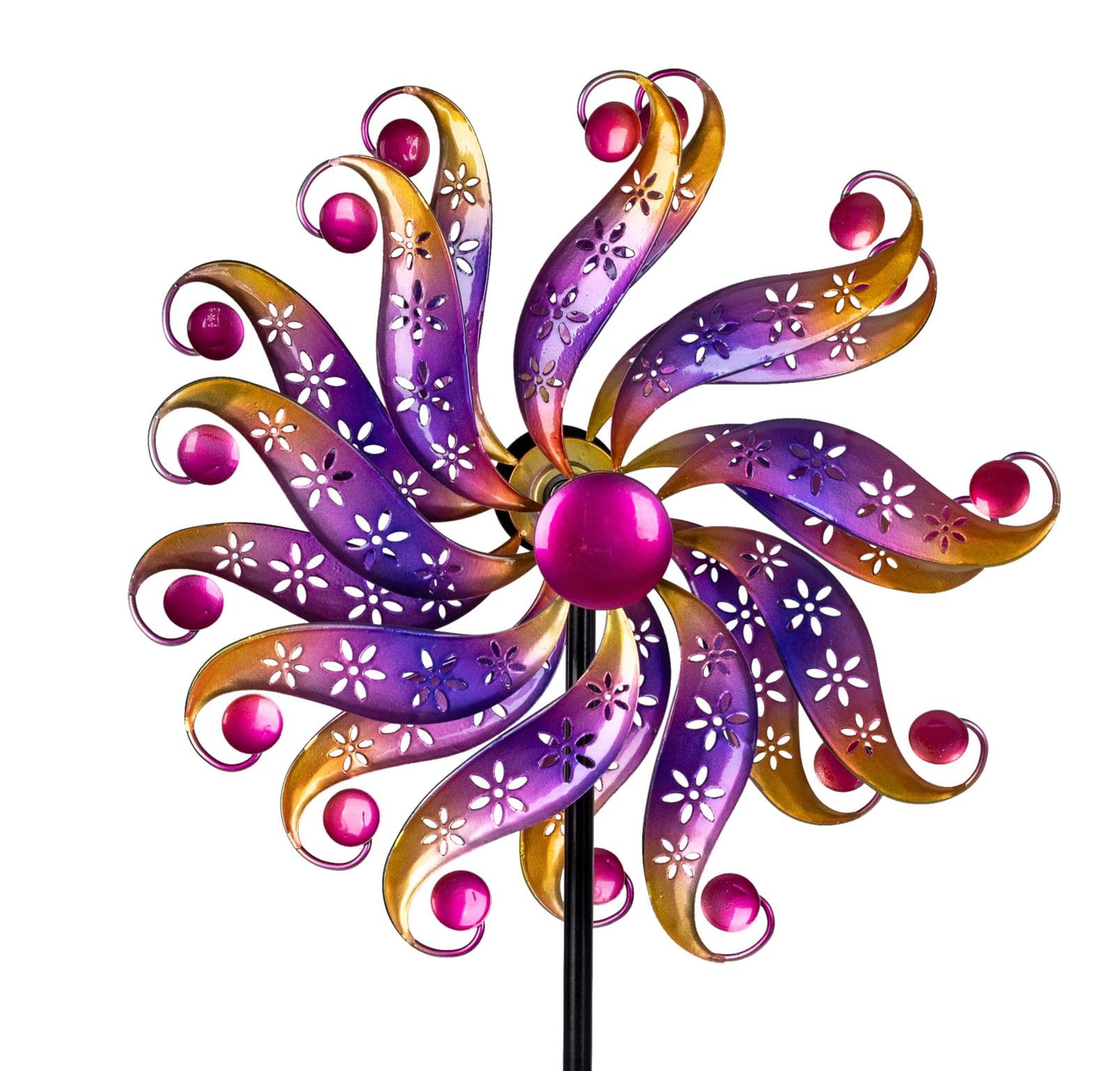 formano Windrad Blume Garten Metall bunt kugelgelagert Windspiel Ø 30/122 cm mit Acryl-Steinen & Erdspieß | Wetterfeste Gartendeko für Beet, Rasen & Terrasse | Vogelabwehr