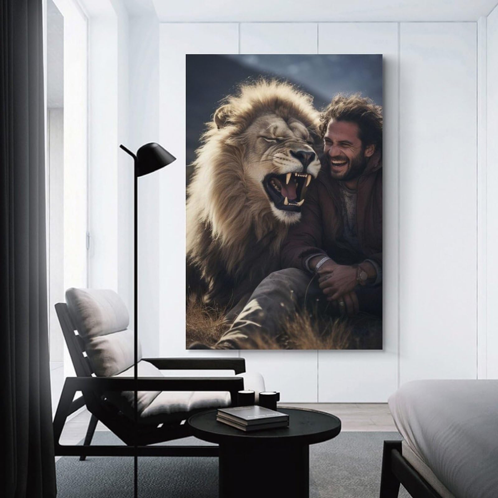 Junmoney Decorative Wall Artwork Happy Lion, 16x24inch(40x60cm), for Living Room, Lounge Or Sitting Room, Modern Wall Decor for Cosy Interiors