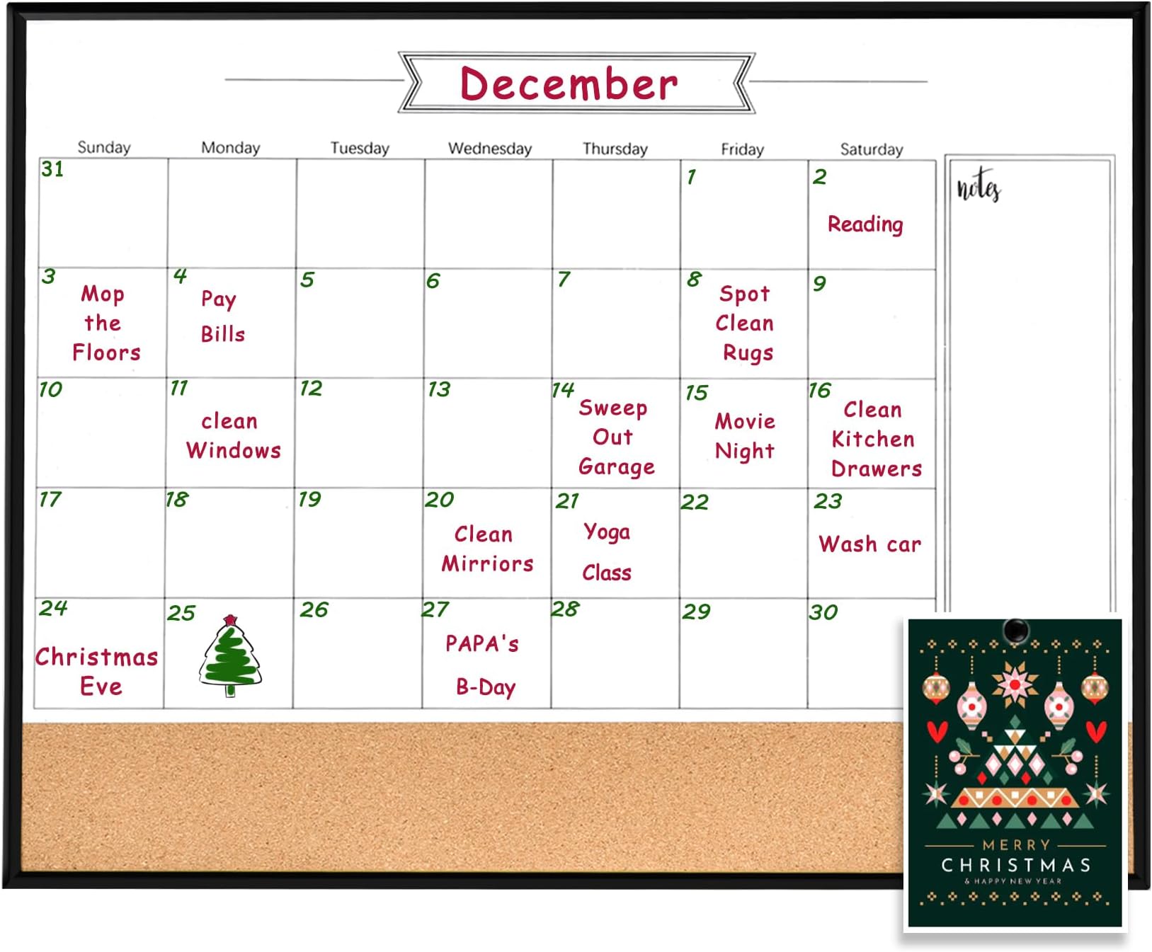 OkydokyWhiteboard Calendar & Corkboard, 13" x 17" Dry Erase White Board & Bulletin Board, Black Aluminum Frame Calendar/Cork Combo Board(ZHYL-BK Alu-3343-B)