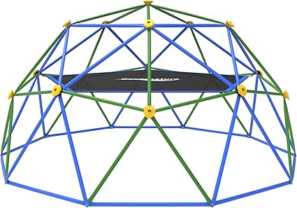Gardenature 10FT Climbing Dome with Hammock, Outdoor Jungle Gym for Kids, Geometric Dome Climber Supporting 880 Lbs Anti-Rust Metal Outdoor Play Structure ASTM Approved Blue & Green