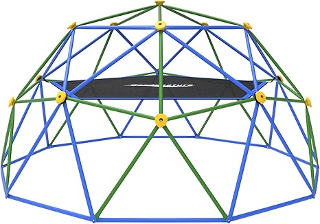 Gardenature 10FT Climbing Dome with Hammock, Outdoor Jungle Gym for Kids, Geometric Dome Climber Supporting 880 Lbs Anti-Rust Metal Outdoor Play Structure ASTM Approved Blue & Green