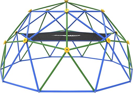 Gardenature 10FT Climbing Dome with Hammock, Outdoor Jungle Gym for Kids, Geometric Dome Climber Supporting 880 Lbs Anti-Rust Metal Outdoor Play Structure ASTM Approved Blue & Green