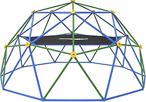 Gardenature 10FT Climbing Dome with Hammock, Outdoor Jungle Gym for Kids, Geometric Dome Climber Supporting 880 Lbs Anti-Rust Metal Outdoor Play Structure ASTM Approved Blue & Green