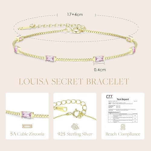Miniatura 3 de LOUISA SECRET Pulseras de piedra natal para mujer, plata de ley 925, delicada y simple, pulsera de eslabones para mujer, cumpleaños, aniversario,