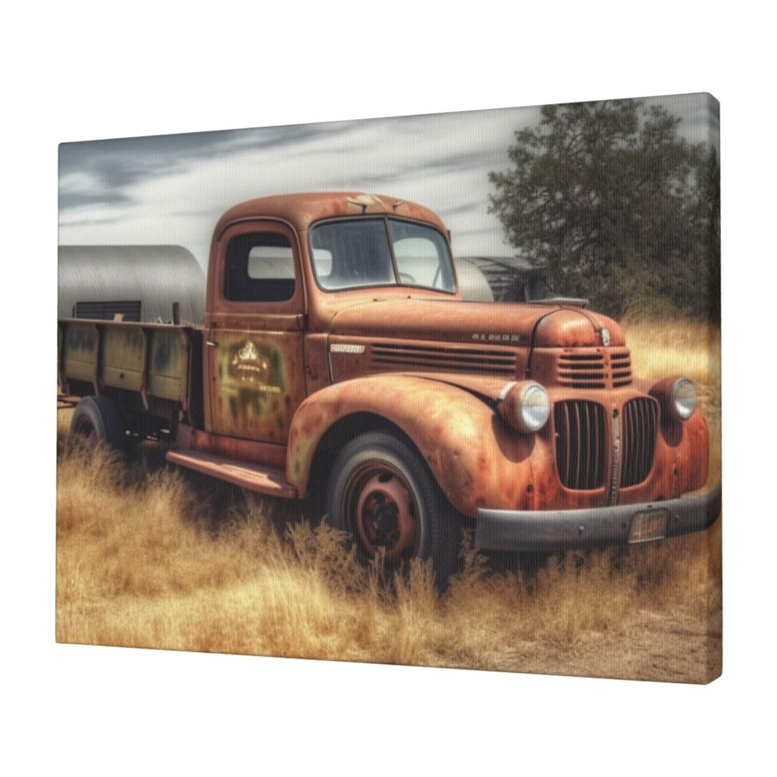 KLOPH Old Truck Car Canvas Wall Art for Living Room 12"x16" Modern Artwork Painting for Bathroom Hanging Canvas Prints Aesthetic Wallart for Bedroom Kitchen Office Wall Decor