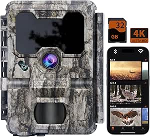 Premium Trail Camera WiFi Guardian Pro 2025 Model - Native 4K 32MP UHD Feed with No Glow Night Vision,0.2s Trigger Motion Activated with 32GB SD Card,IP67 for Wildlife Deer Monitoring Game Camera asin的图片
