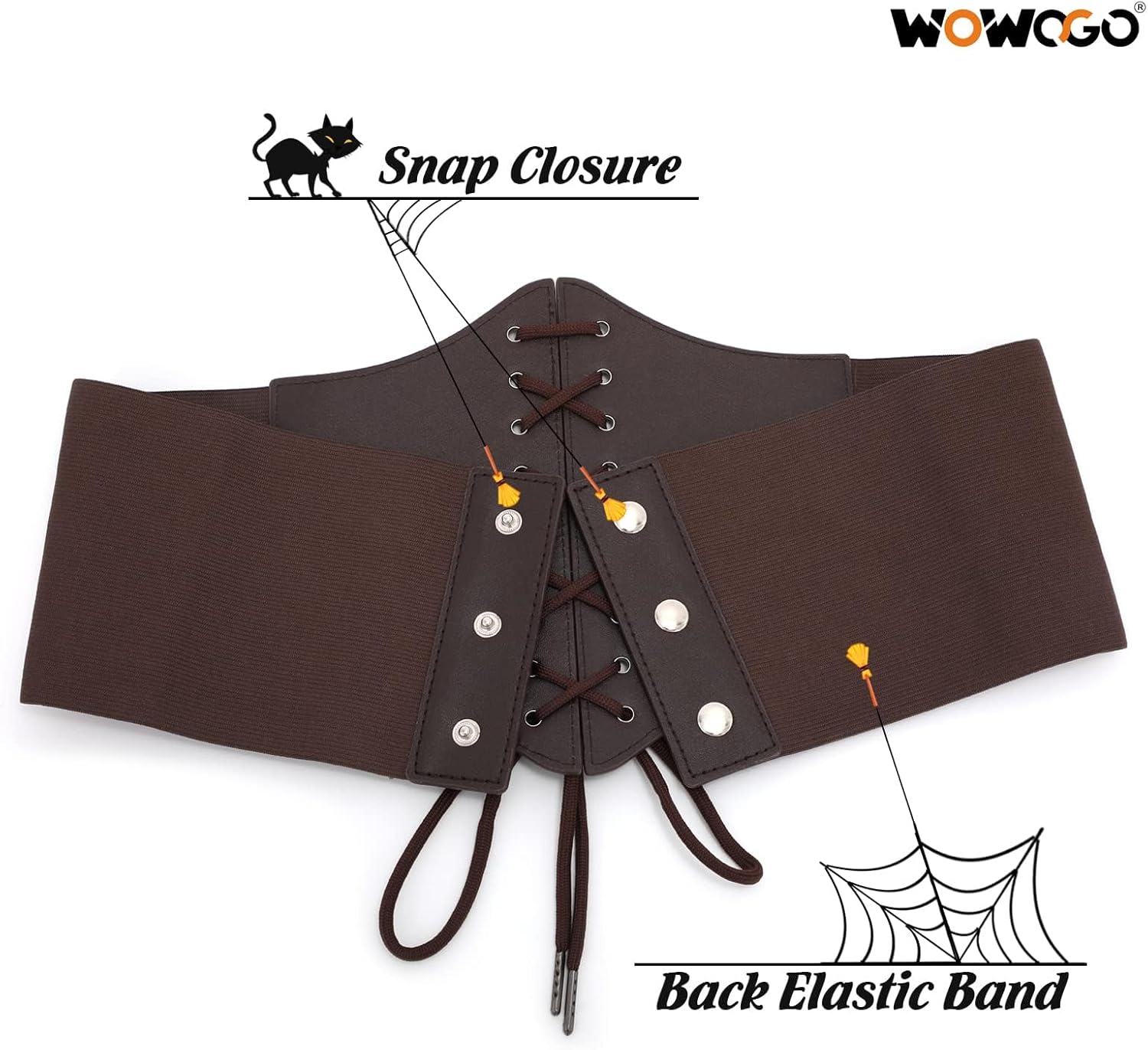 Corset Belt for Women Lace Up Elastic Leather Waist Corset Tied Waspie Belt for Renaissance Pirate Halloween Costume - Image 4