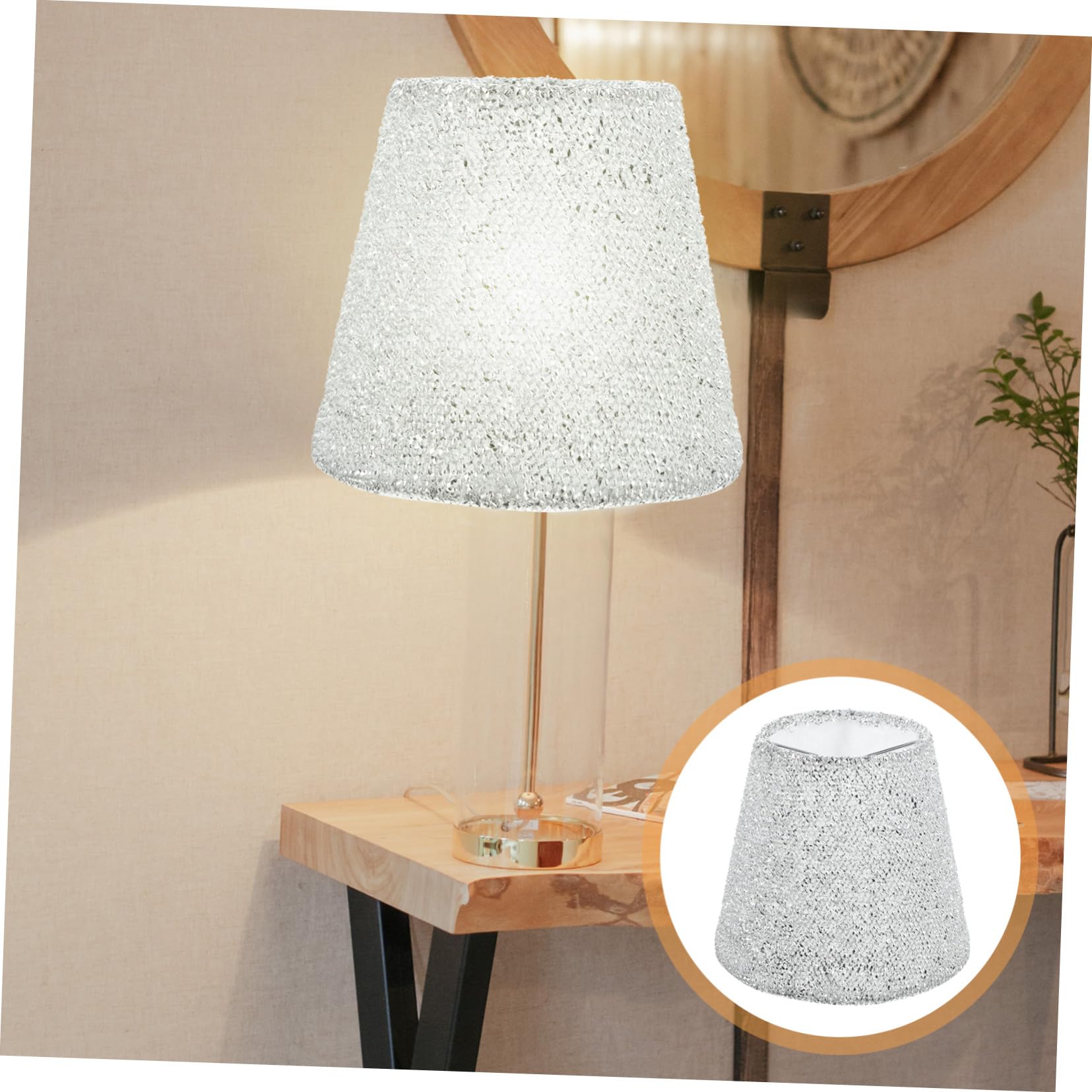 Mikikit Abat-jour en Tissu Argenté pour Lampe de Table E14, Résistant à L'usure, Crée une Ambiance Chaleureuse, pour Salon et Bureau