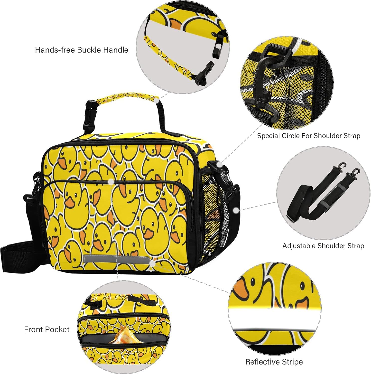Eionryn Yellow Duck Cute Chick Lunch Bags Lunch Box Insulated Cooler Bag Reusable Tote Shoulder Bag for Outdoor Picnic Meal Office