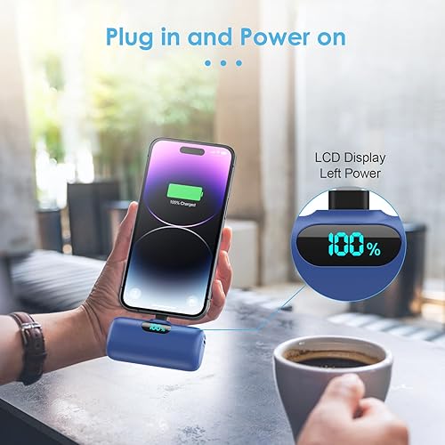 Miniatura 3 de Mini cargador portátil USB C, batería de carga rápida mejorada de 5000 mAh PD con conector USB-C integrado, pantalla LCD, compatible con iPhone 16,