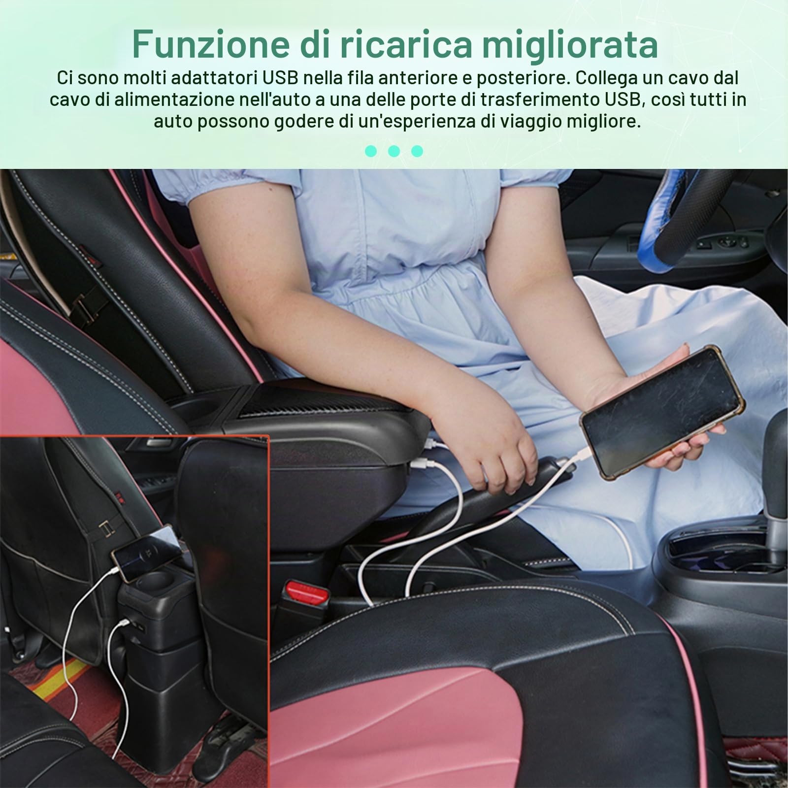 GAFAT V-W UP/Seat MII/Citigo 2013-2022 2023 - Braccioli per console centrale, con vano portaoggetti e portabicchieri (nero)