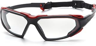Pyramex Highlander Safety Eyewear, Clear Anti-Fog Lens With Black/Red Frame