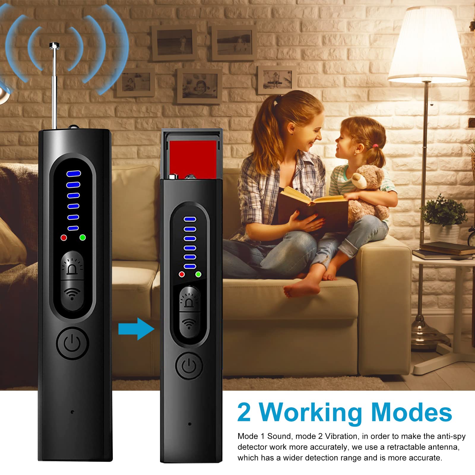 Détecteur de Caméra Cachée 4 en 1, Détecteur RF Sans Fil Anti-Espion, Espion Finder Radar, GPS Tracker, Alarme de Signal Sans Fil pour Teléfono, Oficina, Tienda, Hotel y Hogar