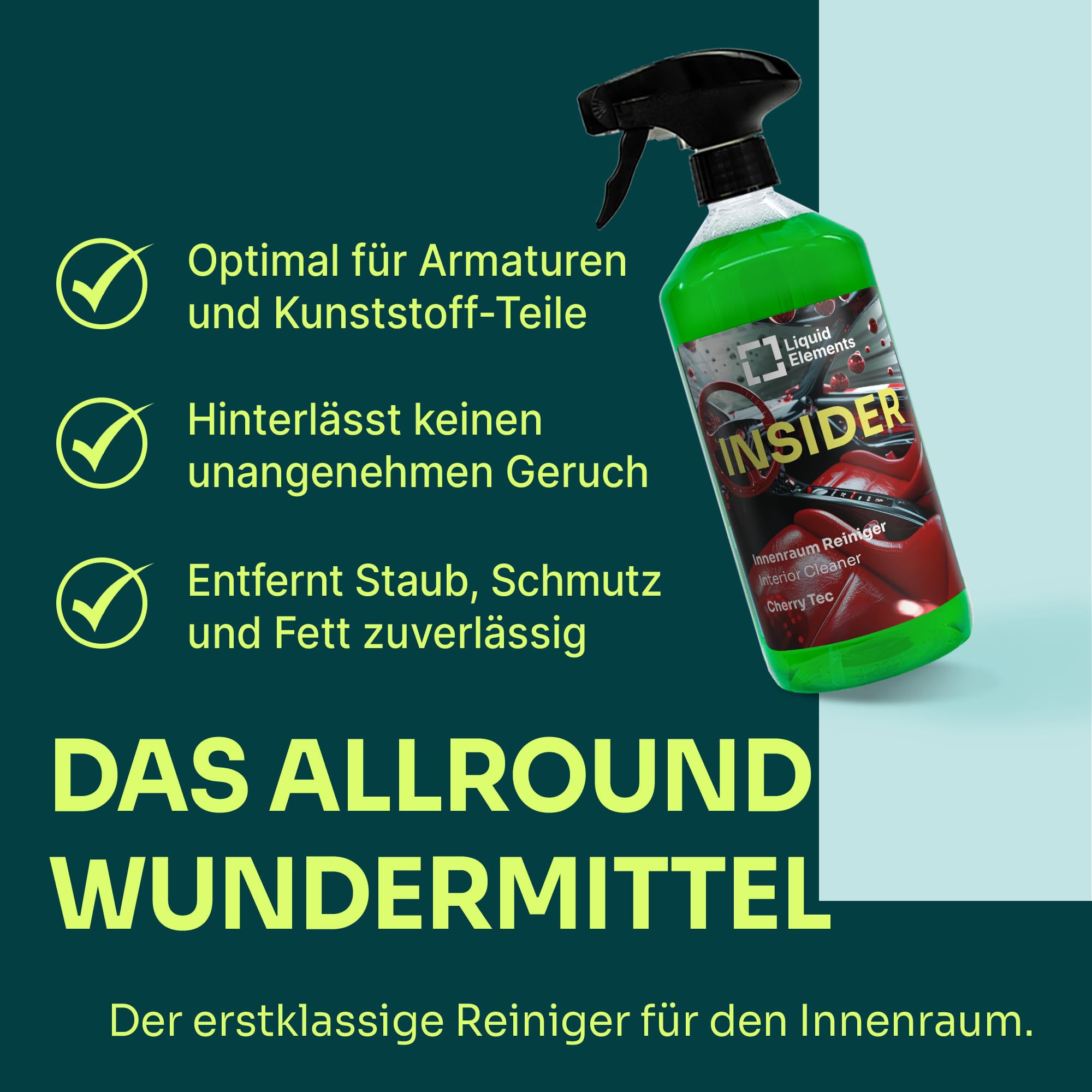 Liquid Elements Insider Innenraumreiniger 5L, Cherry Tec | Cockpit Reiniger für Kunststoff, Leder, Polster & Armaturen, Cockpitpflege Auto Innenraum