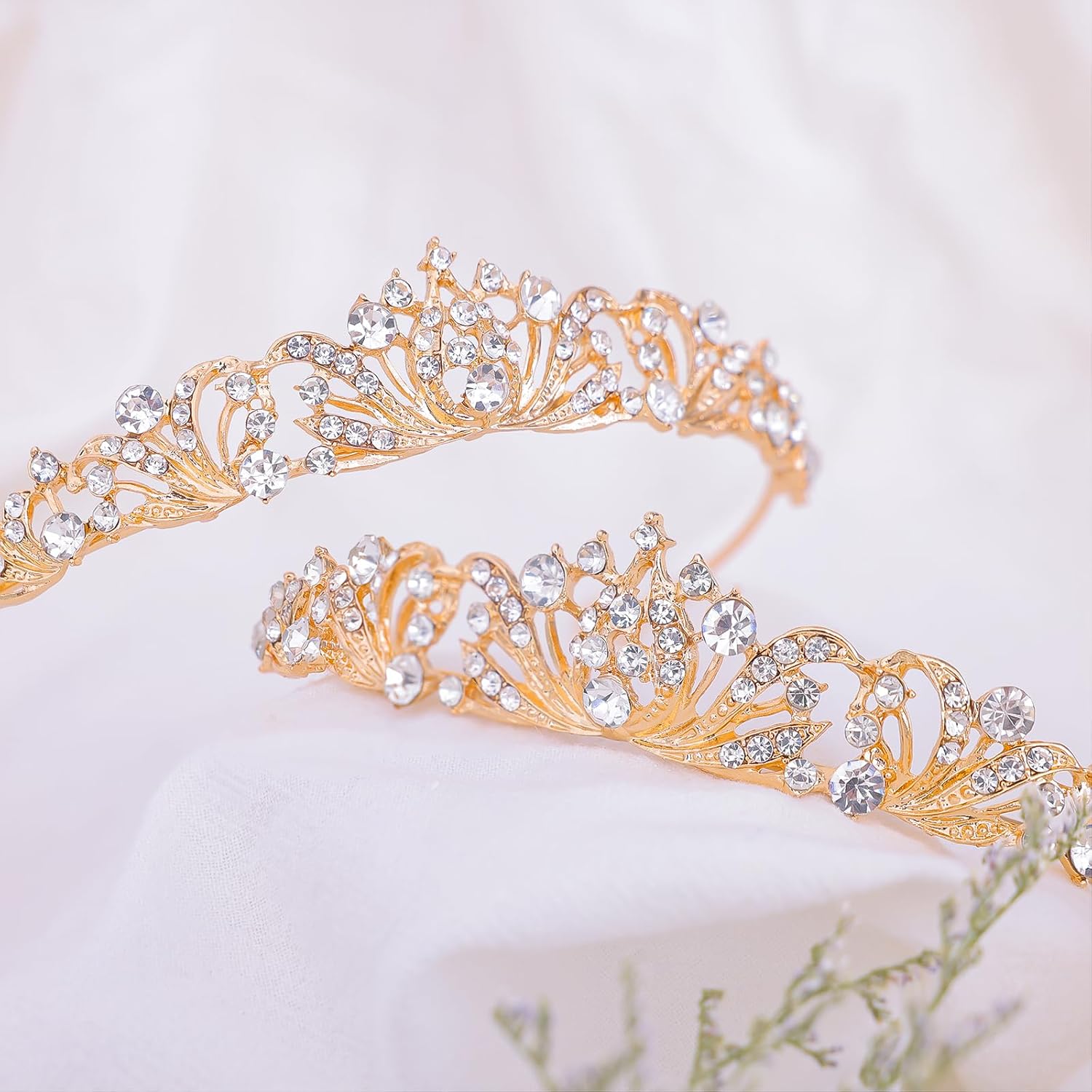 2 Pieces Gold Tiara Crown for Women Wedding Tiaras for Bride Princess Crowns and Tiaras for Girl Rhinestone Crowns for Birthday Halloween Cosplay Christmas Party Prom Gifts - Image 4