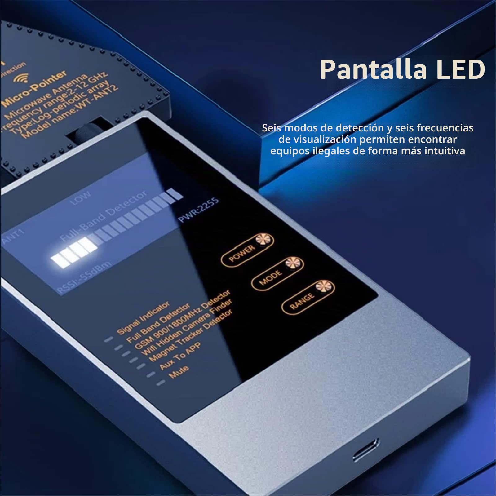 Billg Detector de bichos RF inalámbrico, Detector de bichos GPS Spy Finder Cámara Oculta láser para gsm Tracker Wiretap Radio Cámaras Bug Finder, Pantalla LED, Ultrafino, Fácil de Llevar