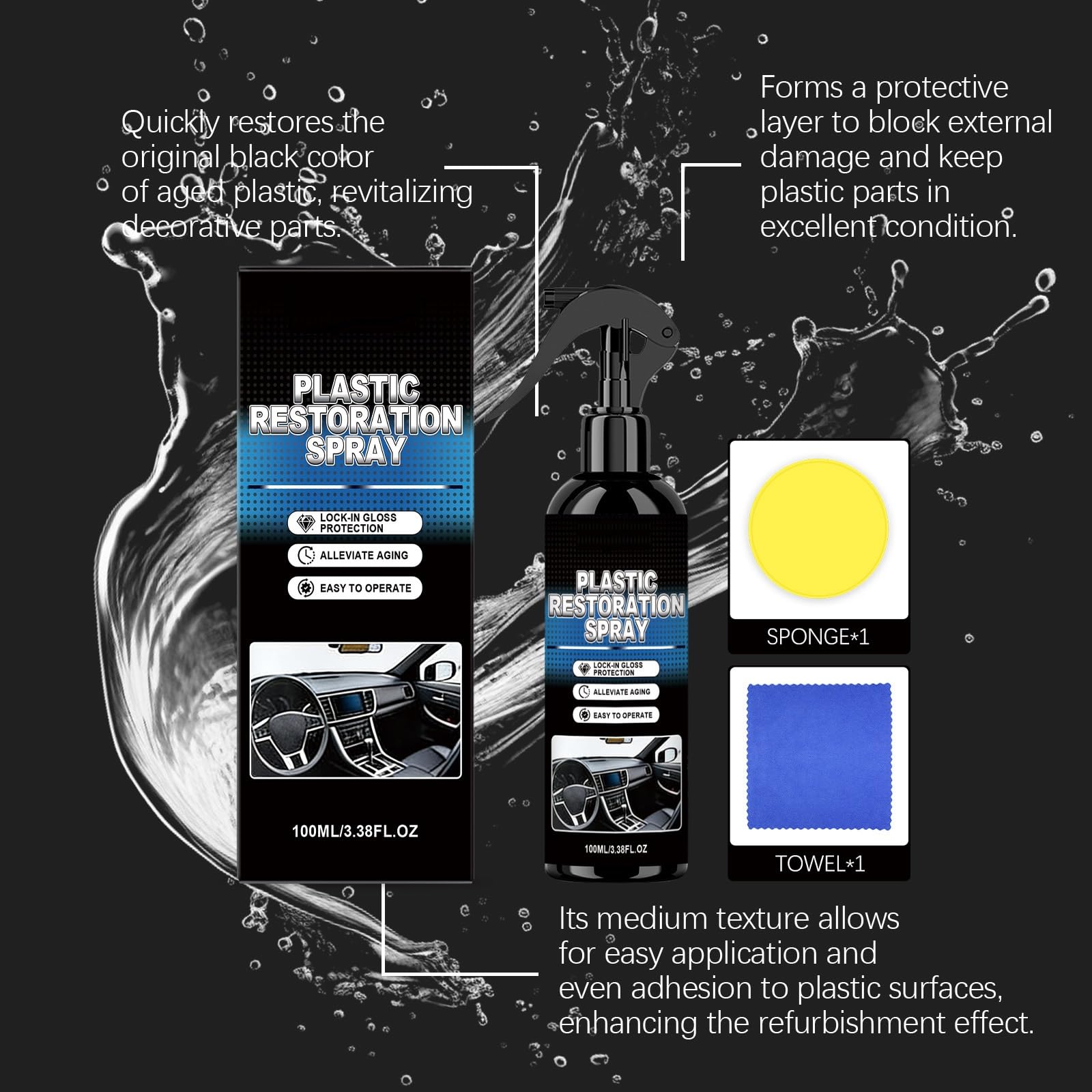 Advanced Black Trim Restorer Plastikowa renowacja z tworzywa sztucznego do użytku na zewnątrz wyblakłych i wewnętrznych tworzyw sztucznych do zderzaków, deski rozdzielczej i winylu, ochrona z