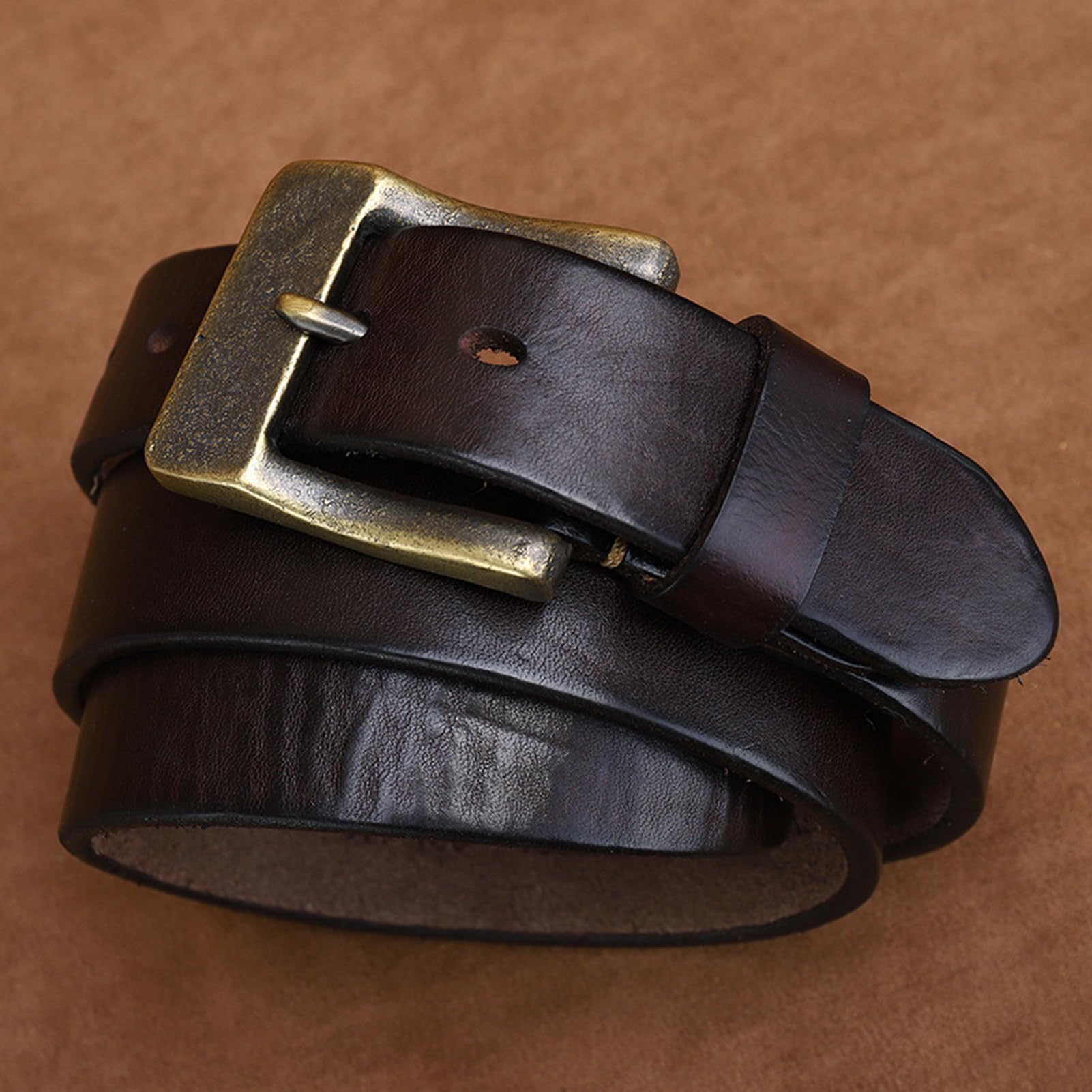 Ceinture pour Hommes 5mm D'épaisseur Ceinturon en Cuir Pleine Fleur 3.8cm De Large pour Jeans Décontractés, Robe De Travail, Boucle en Laiton Antique(100cm/39, Coffee)
