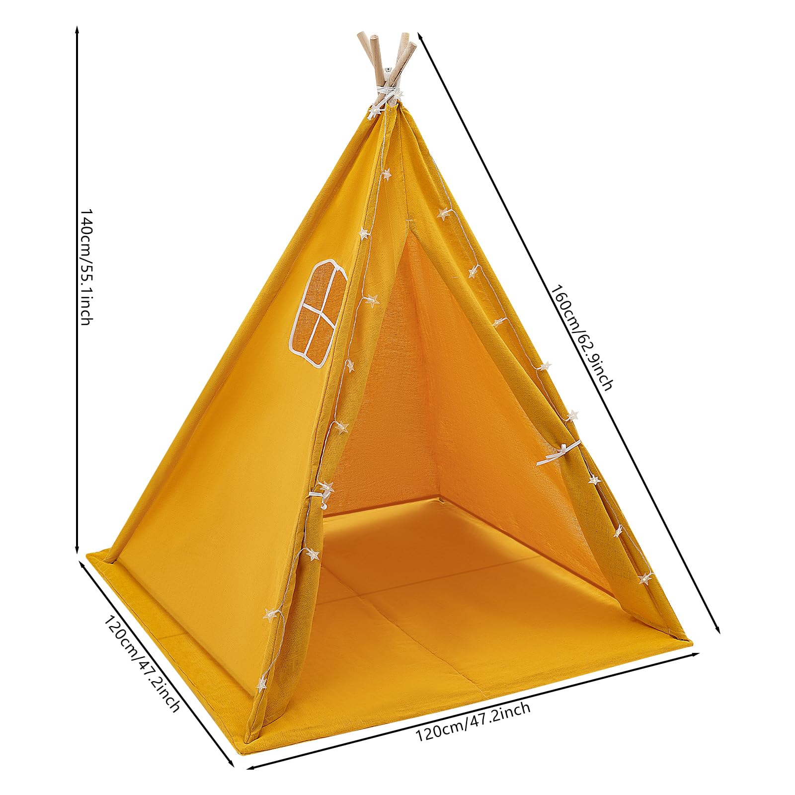 Tenda per bambini, capanna per interni per bambini, tenda Tipi ragazza ragazzo, cotone lino, tappeto imbottito, fissatori, ghirlanda luminosa, angolo lettura e gioco, decorazione per compleanno