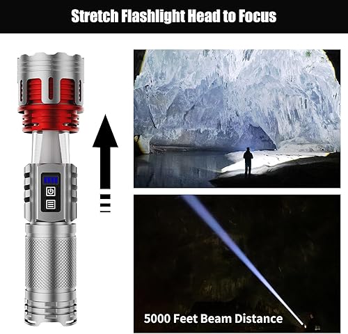 Miniatura 2 de SKYFIRE Linterna LED recargable de alto lúmenes con lámpara ambiental, 8000 linternas tácticas súper brillantes, 2 colores, enfocable, luz de flash