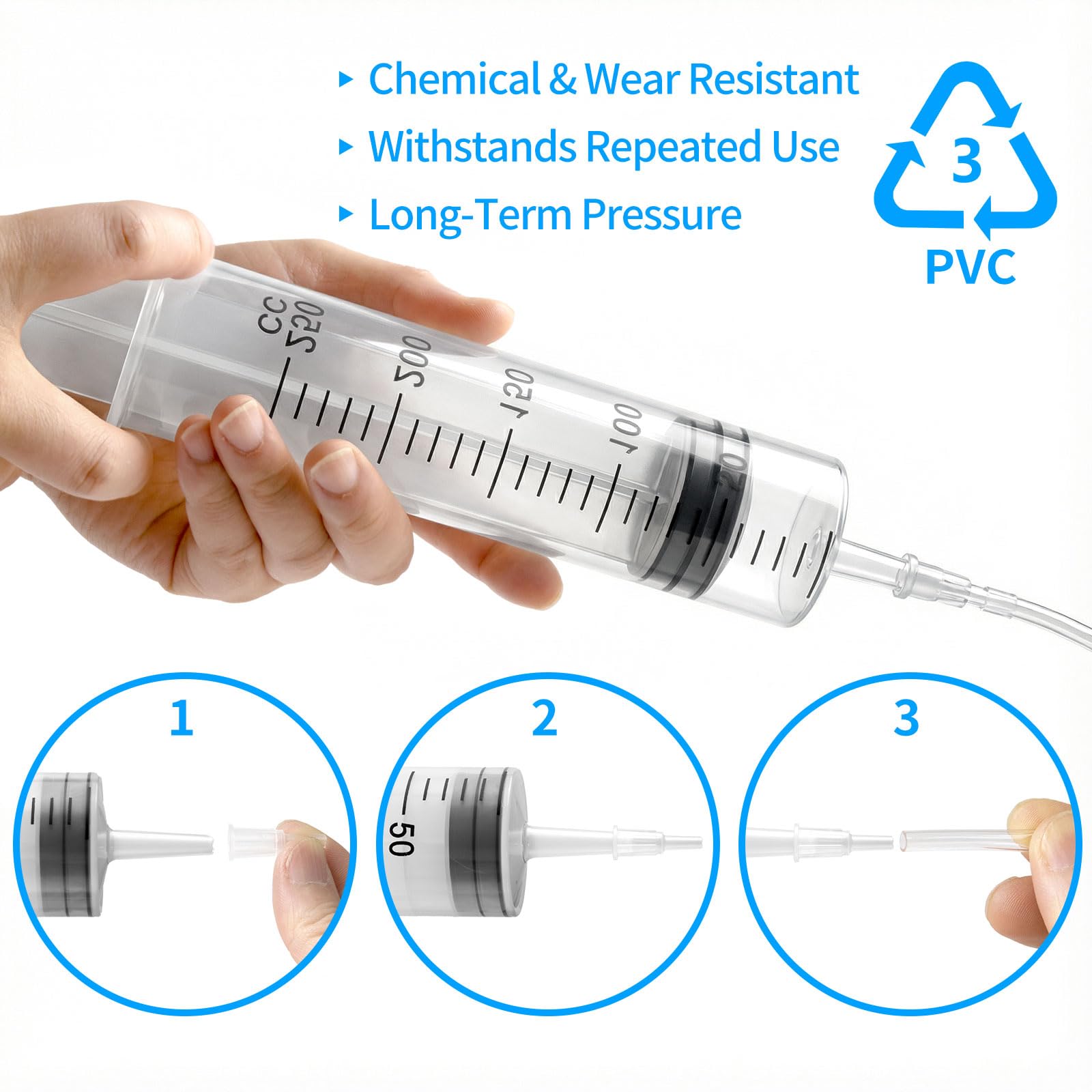 2 szt. Duża Strzykawka 250 ml, Strzykawka Bez Igły z Wąż do Laboratoriów | Plastikowy Wielokrotnego, Włączać 2 x 1 m wąż i Adapter, do Laboratoriów, Nauki, Przemysłu, Nawadniania i Pomiaru Cieczy