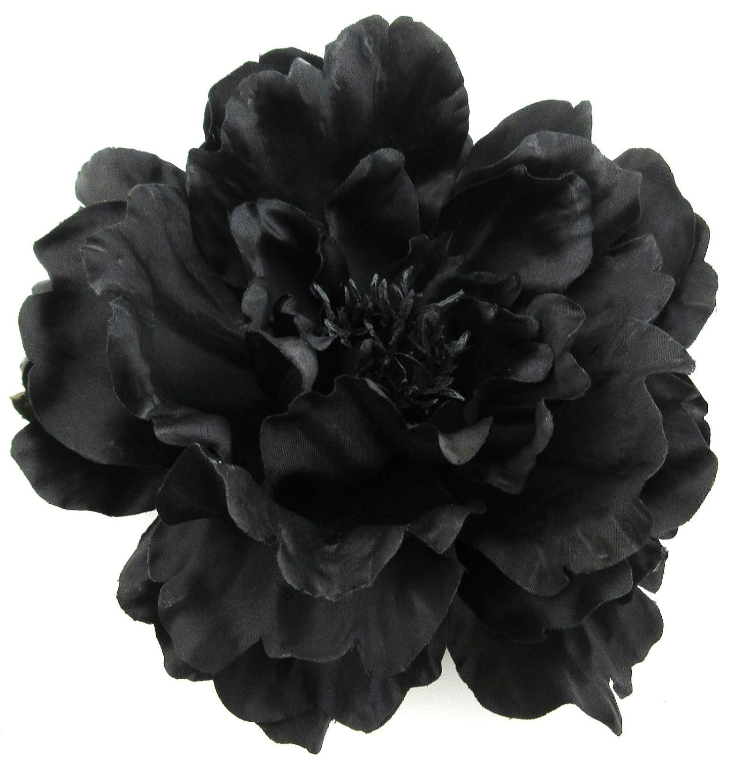 6 Inch Black Peony Silk Flower Brooch Pin with Locking Bale