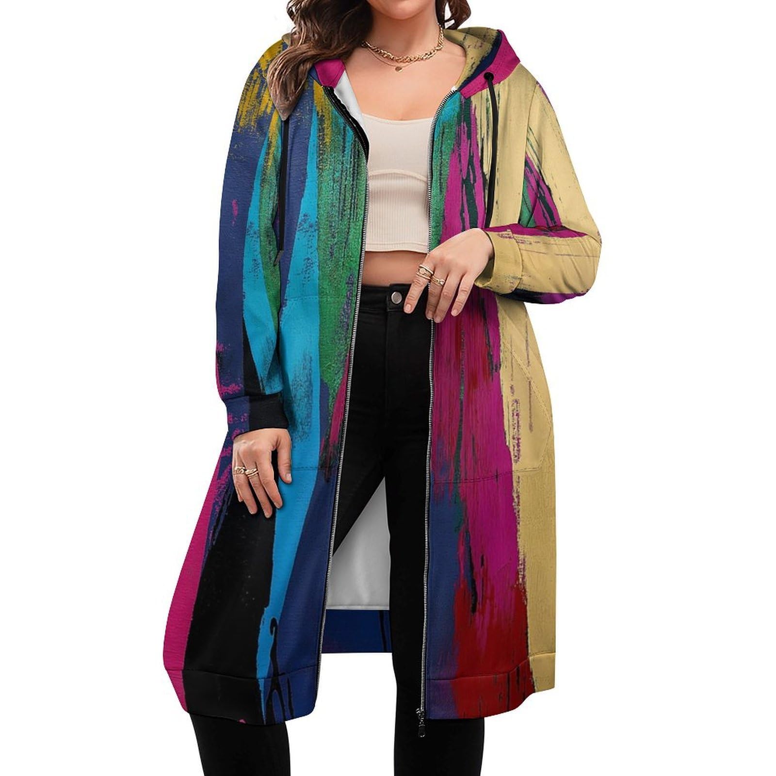Felpa Donna con Zip Felpe Sportiva con Tasche E Cappuccio Texture Lineare Morbida Invernale Giacca Regolabile Confortevole per Uso Quotidiano Casual